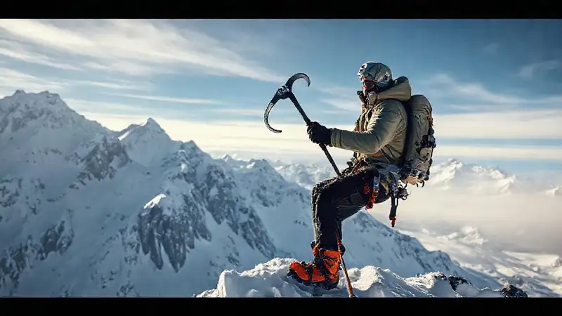 Escalador alpino domina paisaje helado